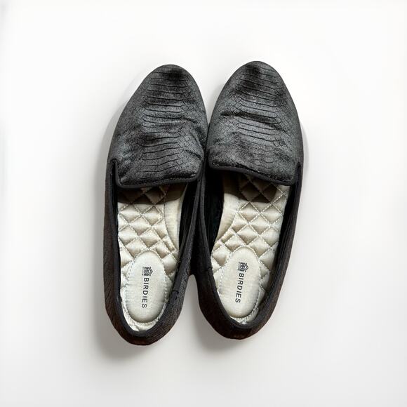 Birdies Women's The Starling Charcoal Python Velvet Embossed Loafers Size 7.5 - Picture 3 of 7